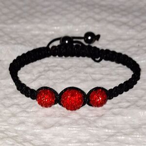 A Shamballa Corded Bracelet Red Crystal Macrame' Lucky Bohemian Adjustable